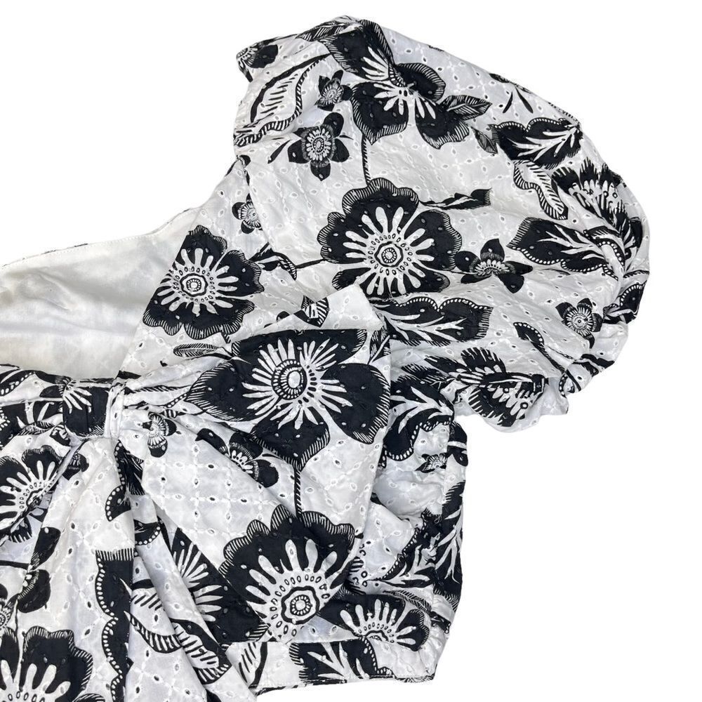 NEW Anthropologie Maeve Floral Eyelet Blouse Bow Back Black White 10 - Picture 7 of 13